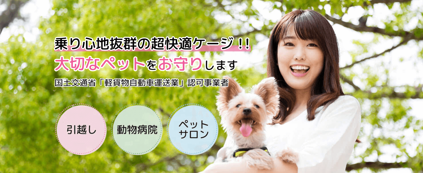 乗り心地抜群の超快適ケージ!!大切なペットをお守りします 国土交通省「軽貨物自動車運送業」認可事業者 引越し 動物病院 ペットサロン