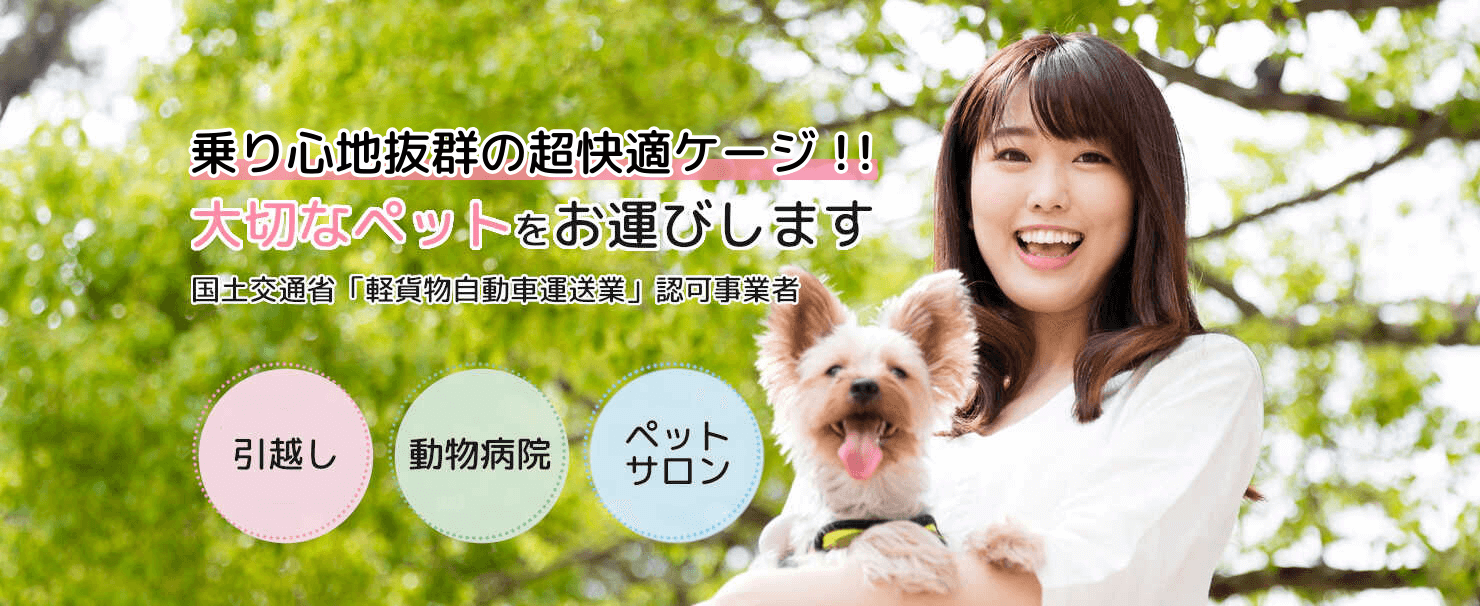 乗り心地抜群の超快適ケージ!!大切なペットをお運びします 国土交通省「軽貨物自動車運送業」認可事業者 引越し 動物病院 ペットサロン